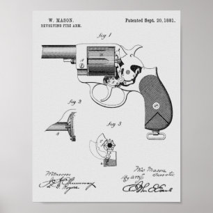1881 Gun Revolver Patent Art Teckning Skriv ut Poster