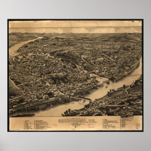 1881 Sherbrooke, Quebec fågel panorama- karta fö Poster