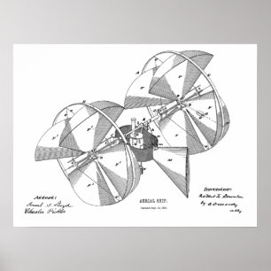 1882 Flygplan i Maskin Art Teckning Skriv ut Poster