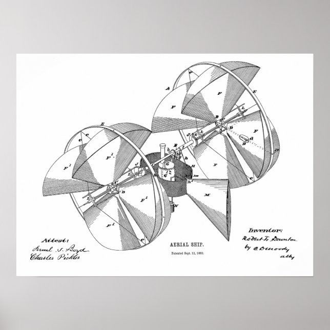 1882 Flygplan i Maskin Art Teckning Skriv ut Poster (Framsidan)