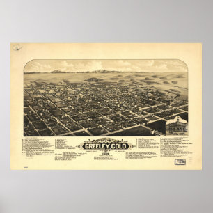 1882 Greeley, CO-fågelöga beskådar den panorama Poster