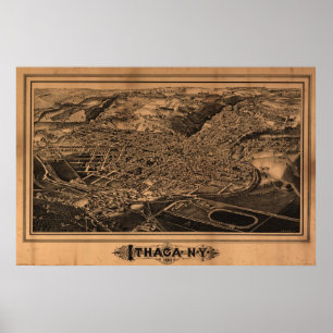 1882 Ithaca, NY-fågelöga beskådar den panorama- Poster