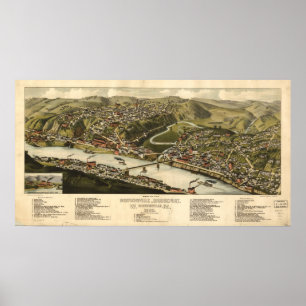 1883 Brownsville, PA Birds Öga View Panoramic Kart Poster