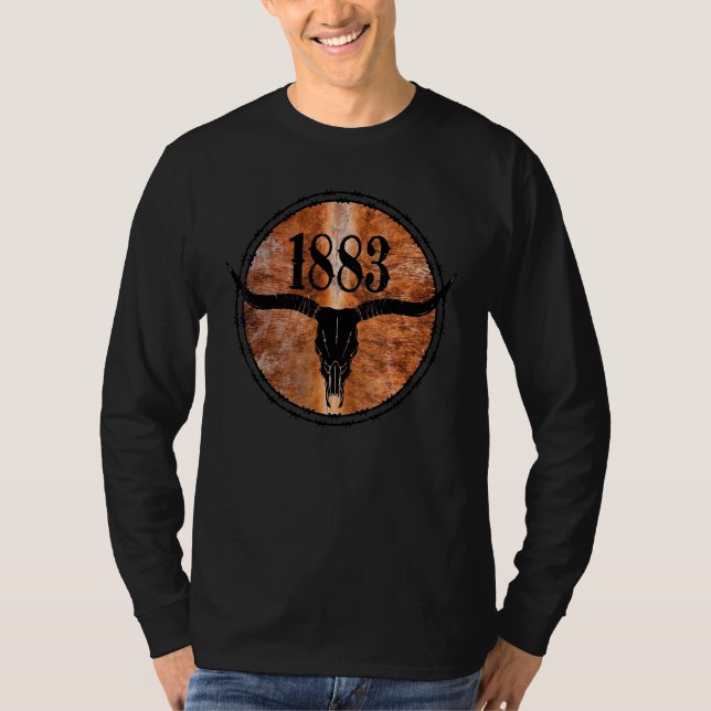 1883 Cowhide Yellowstone Boho Bull Skull 1 T Shirt (Framsida)