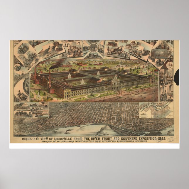1883 Louisville, KY Birds Öga View Panoramic Karta Poster (Framsidan)