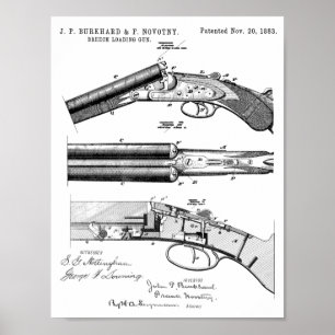 1883 Pistol Patent Art Teckning Print Poster