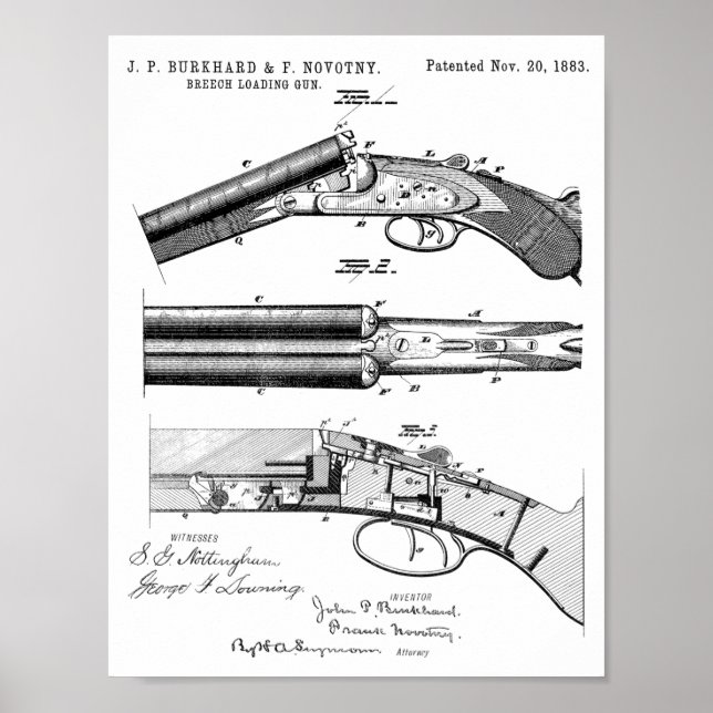 1883 Pistol Patent Art Teckning Print Poster (Framsidan)
