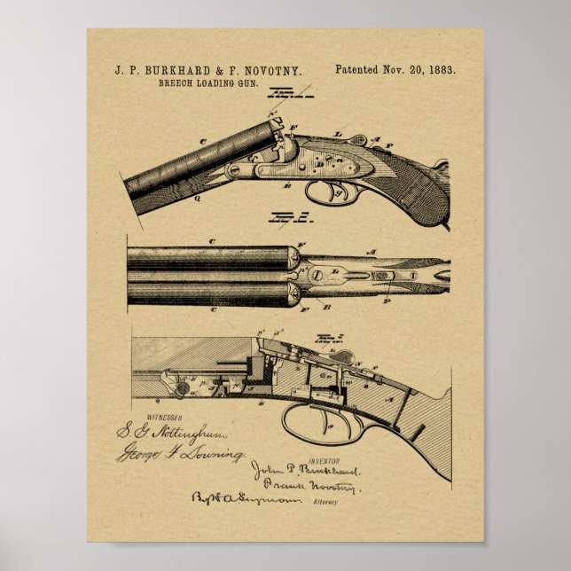 1883 Pistol Patent Art Teckning Print Poster (Framsidan)