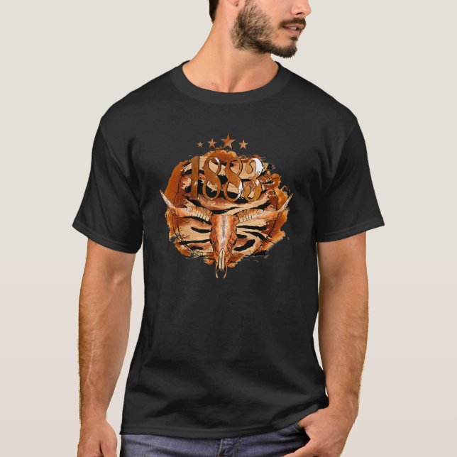 1883 Yellowstone Ko Tjurskalle Boho T Shirt (Framsida)