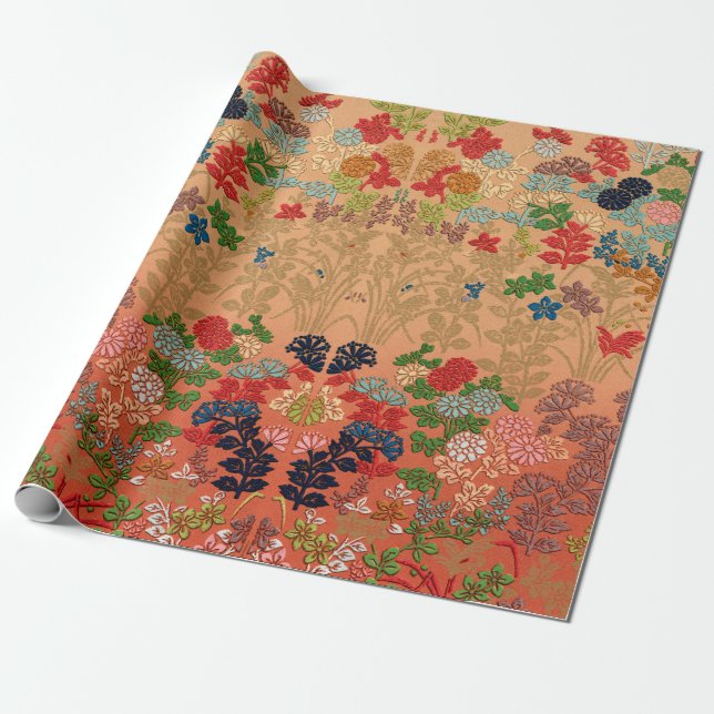 1884 Antika Japanska Blommig Fläkt Mönster Presentpapper (Utrullad)