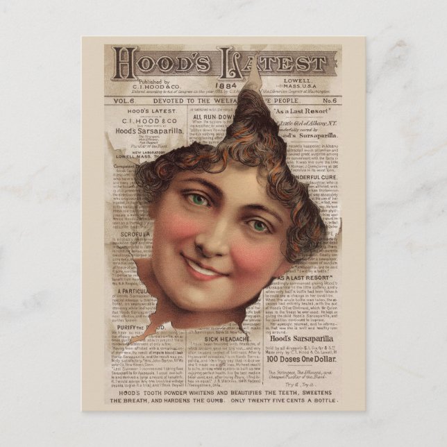 1884-Huvas handelskort för tandpulver Vykort (Framsida)