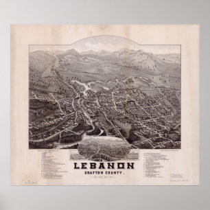 1884 Libanon, NH Birds Öga View Panoramic Karta Poster