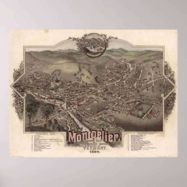 1884 Montpelier, VT Bird's Öga View Panoramic Kart Poster (Framsidan)