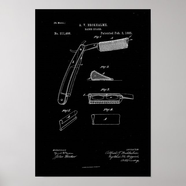 1885 Barber Razor Guard Antique Patent Artwork Poster (Framsidan)