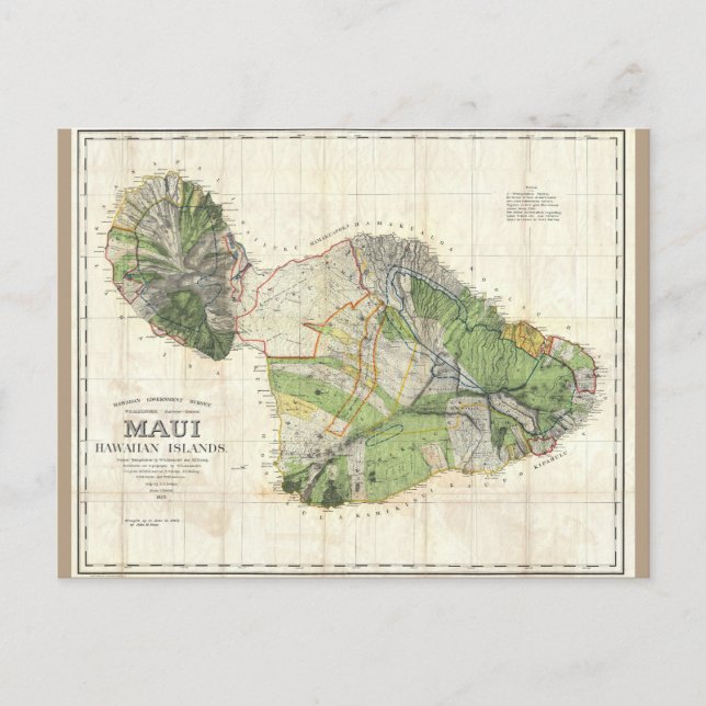 1885 De Witt Alexander Karta av Maui, Hawaii Vykort (Framsida)
