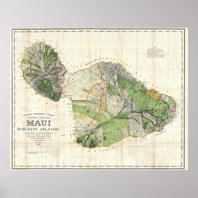 1885 De Witt Alexander Wall Karta i Maui, Hawaii Poster (Framsidan)