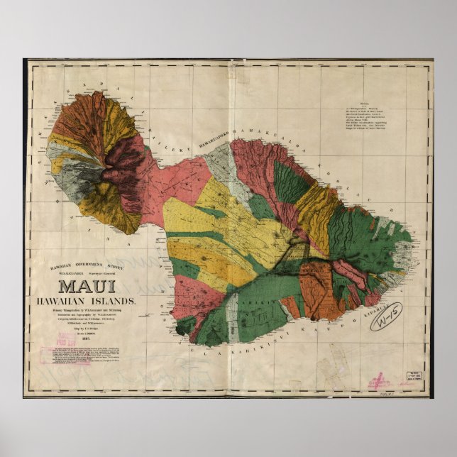 1885 Karta i Maui, Hawaii Poster (Framsidan)
