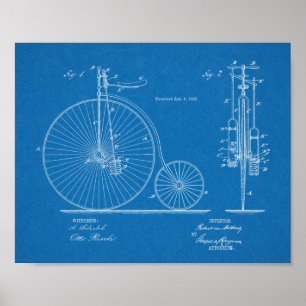 1885 Patent Art-utskrift för höghjulscykeldesign Poster