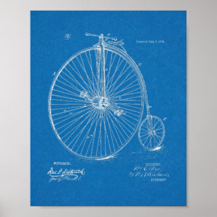 1885 Patent Art-utskrift för höghjulscykeldesign Poster