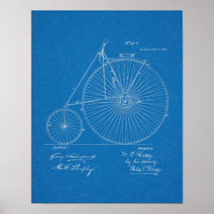 1885 Patent Art-utskrift för höghjulscykeldesign Poster
