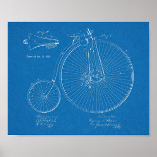 1885 Patent Art-utskrift för höghjulscykeldesign Poster