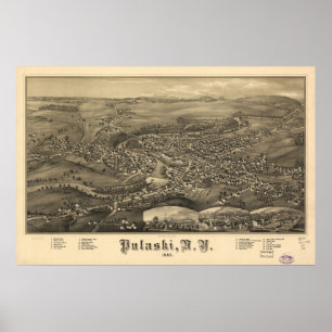 1885 Pulaski, NY-fågelöga beskådar den panorama Poster