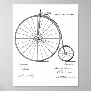 1885-Vintages höghjulscykeldesignutskrift Poster