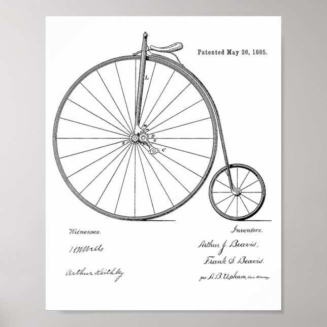 1885-Vintages höghjulscykeldesignutskrift Poster (Framsidan)