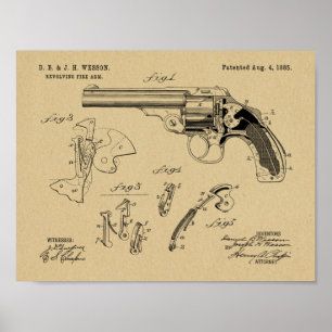 1885 Wesson Gun Patent Art Teckning Skriv ut Poster