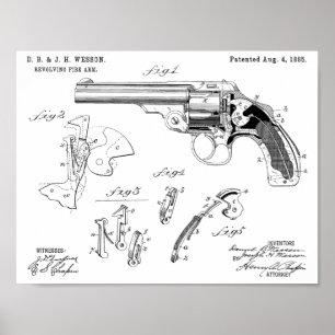 1885 Wesson Gun Patent Art Teckning Skriv ut Poster