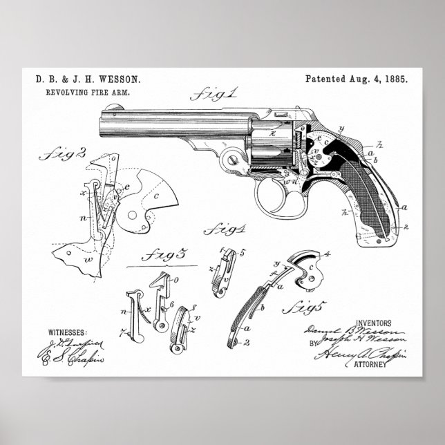 1885 Wesson Gun Patent Art Teckning Skriv ut Poster (Framsidan)