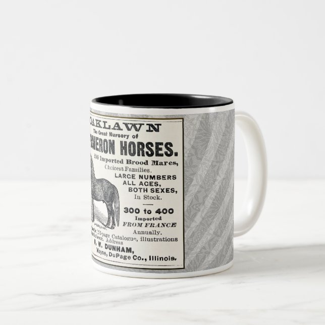 1886 AD FÖR PERCHERON HORSES Två-Tonad MUGG (Framsida höger)