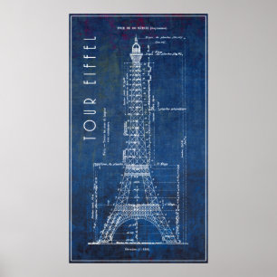 1886 Eiffel Torn Engineering Blueprint Poster