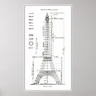 1886 EIFFEL TORN INGENJÖR PLAN POSTER