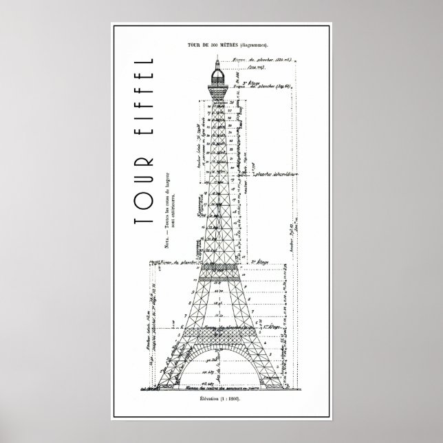 1886 EIFFEL TORN INGENJÖR PLAN POSTER (Framsidan)