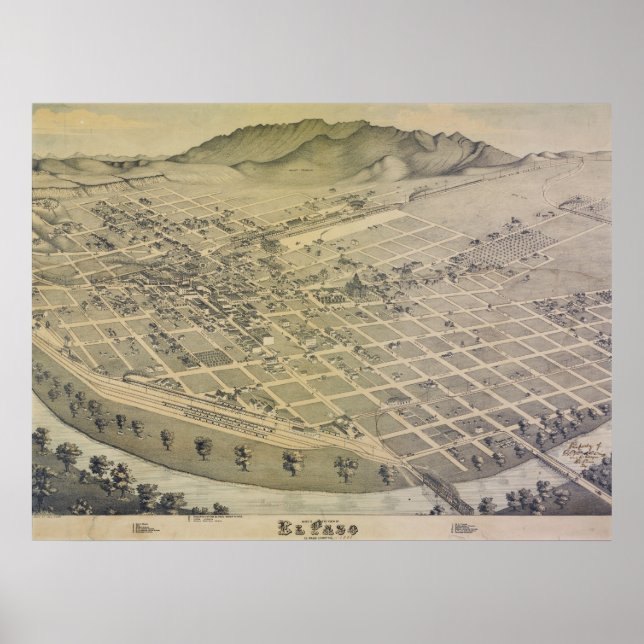 1886 Gamla El Paso City Karta Poster (Framsidan)