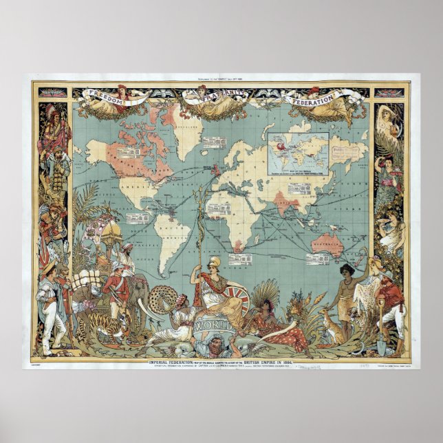 1886 Karta i världen - det brittiska imperiet Poster (Framsidan)