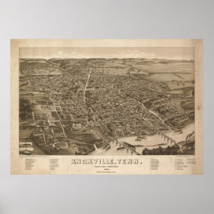 1886 Knoxville, TN Birds Öga View Panoramic Karta Poster