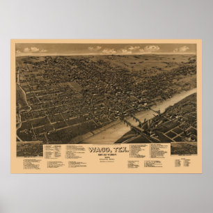 1886 panorama- kartafågelöga beskådar av Waco, Poster