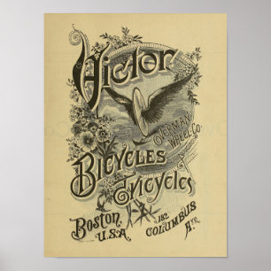1886 Vintage Victor Bicycle Magazine and Art Poste Poster