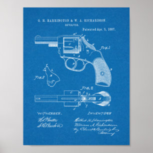 1887 Gun Revolver Patent Art Teckning Skriv ut Poster