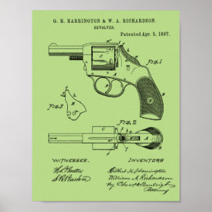 1887 Gun Revolver Patent Art Teckning Skriv ut Poster