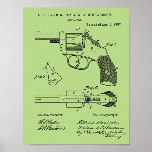 1887 Gun Revolver Patent Art Teckning Skriv ut Poster (Framsidan)