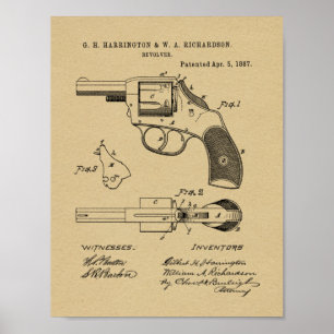 1887 Gun Revolver Patent Art Teckning Skriv ut Poster