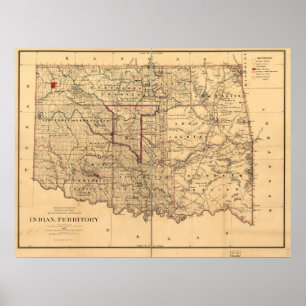 1887 Indiska territoriet Karta Oklahoma Poster
