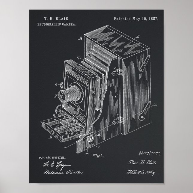 1887 Kamerapatent Art Teckning Skriv ut Poster (Framsidan)