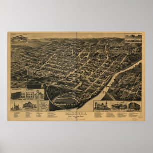 1887 Macon, GA Birds Öga View Panoramic Karta Poster