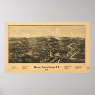 1887 Walden, NY Birds Öga View Panoramic Karta Poster