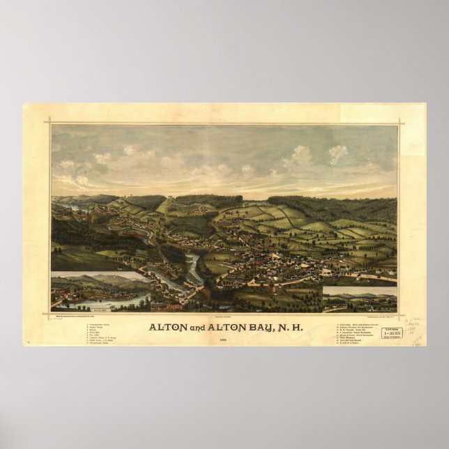 1888 Alton & Alton Bay, NH Birds Öga Panoramic Kar Poster (Framsidan)
