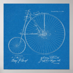 1888 Patent Art-utskrift för höghjulscykeldesign Poster